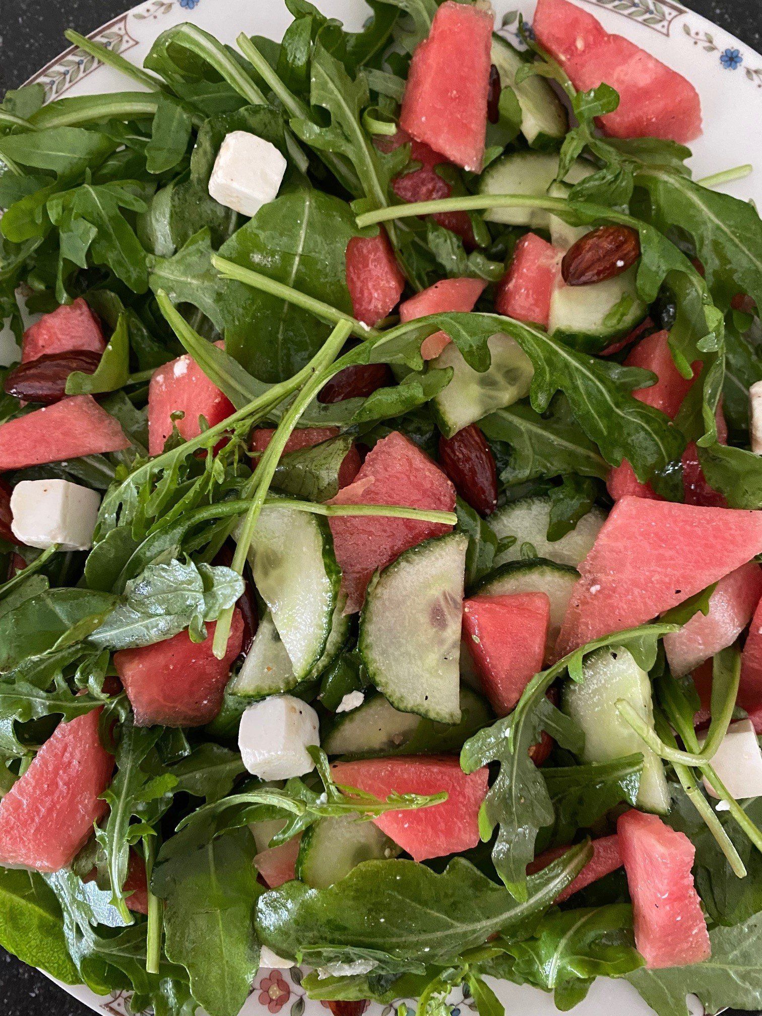 Meloen amandel rucola feta salade
